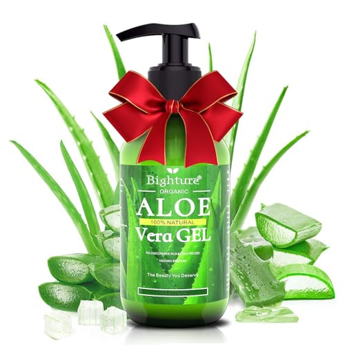 BIGHTURE Aloe Vera Gel, 100% Aloe Vera Organic from Freshly Cut Aloe Leaves, Skin Care for Deeply & Rapidly Soothing, Firming, After Shave, Sunburn Relieve, etc