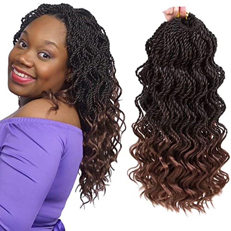 Senegalese Twist Crochet Hair for Black Women 14 Inch Pretwisted Crochet Hair 9 Packs Boho Goddess Twist Crochet Hair Pre Looped Hot Water Setting Crochet Twists with Natural Straight Ends
