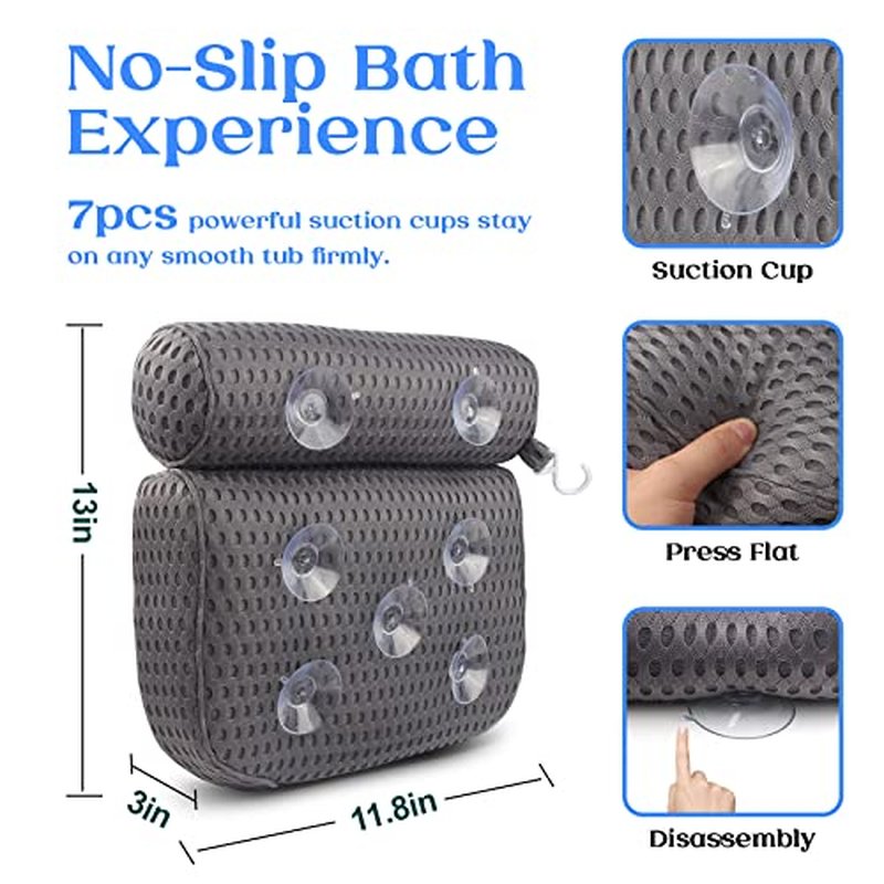 Bath Pillow, Bathtub Pillow with Anti-Slip Suction Cups, 4D Mesh Soft Spa Bath Tub Pillow Headrest, Bath Pillows for Tub with Neck and Back Support Fits Bathtub Spa Tub Jacuzzi, Fathers Day Dad Gifts