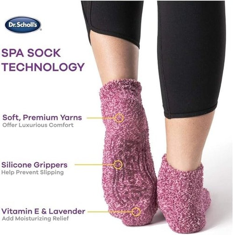 Dr. Scholl's Women's 2 Pack Soothing Spa Low Cut Lavender + Vitamin E Socks with Silicone Treads, Peach, Burgundy, Gray, Black, Shoe Size: 4-10