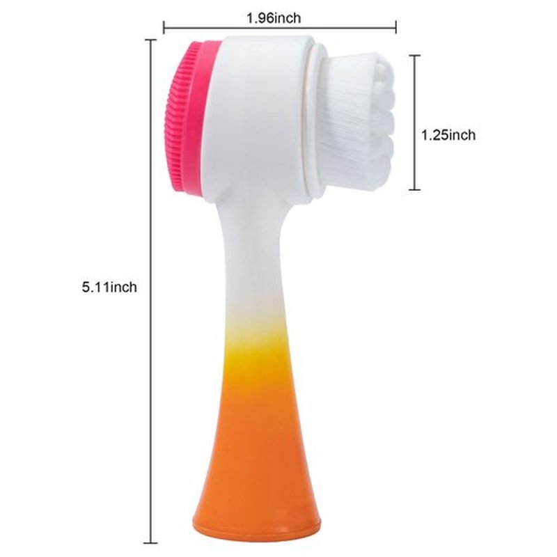 Beomeen Face Brush 2 in 1, Silicone Facial Cleansing Exfoliating Brush Soft Bristles Pore Deep Cleansing Manual Dual Face Wash Scrub Brush For Massaging, Makeup Skincare Removal, Gradient White
