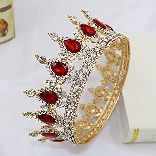 S SNUOY Red Crowns Cake Topper Birthday Crown for Women Gold Queen Tiaras and Crowns for Wedding Party Headpiece