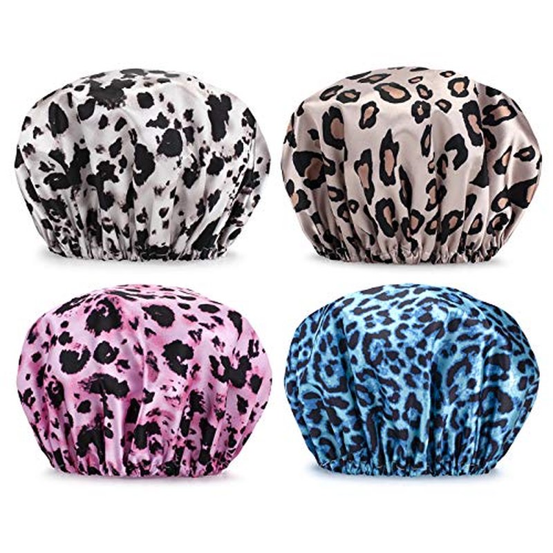AmazerBath Shower Caps for Women, 4 PCS Waterproof Bath Caps, Elastic and Reusable Shower Hair Cap, Double Layers Hair Cap, Environmental Protection Bathing Caps