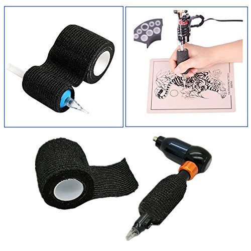 Tattoo Grip Cover Wrap - Yuelong 24pcs 2¡± x 5 Yards Black Disposable Cohesive Tattoo Grip Tape Wrap Elastic Bandage Rolls Self-Adherent Tape for Tattoo Machine Grip Tube Accessories, Sports Tape