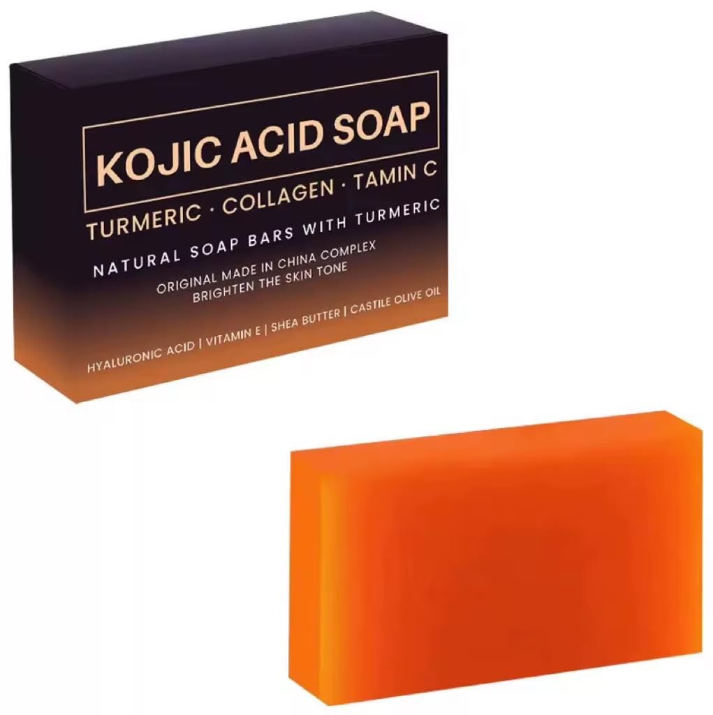 Turmeric Kojic Acid Soap Bar - Natural Dark Spot Remover & Skin Brightening Cleanser with Retinol, Collagen & Lemon Extract for Face & Body - Anti-Aging Soap