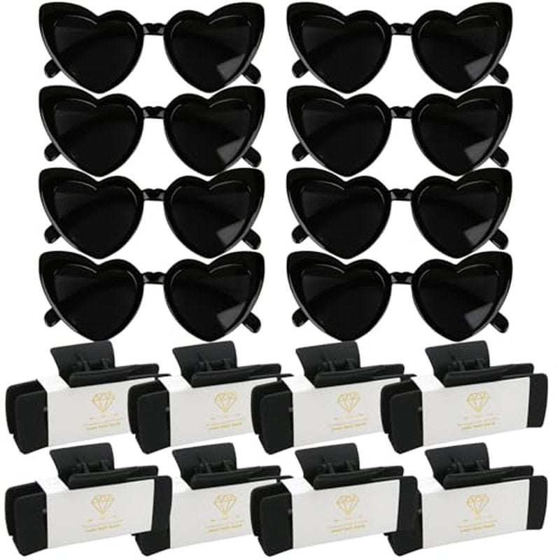 24pcs Bridesmaid Proposal Gifts 4.1inch square Bachelorette hair Claw Clip heart Sunglasses set of 12 Girls Trendy gift for Wedding Party Favors(24pcs White&Dusty Blue)