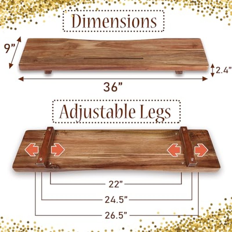 Premium 1.2IN Thickened Board Acacia Wood Bathtub Tray Caddy with Adjustable Legs, Minimalistic Design Bath Tray for Tub, Bathtub Accessories, Fits Most Bath Tubs, Idea for Women