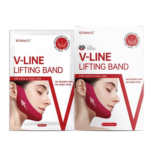 ROWMATE 5 pcs V Line Chin Strap,Toning Hydrogel Collagen Mask with Hyaluronic Acid & Aloe Vera，red