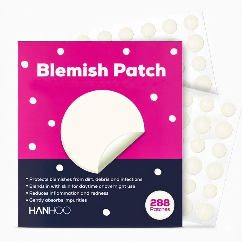 Hanhoo Blemish Patch, 4 Pack, Hydrocolloid Pimple Patches, Shrinks Pimples, Protects from Finger-picking and Dirt, Absorbs Fluid, Acne Spot Patches, Invisible Pimple Patches, Korean Skincare