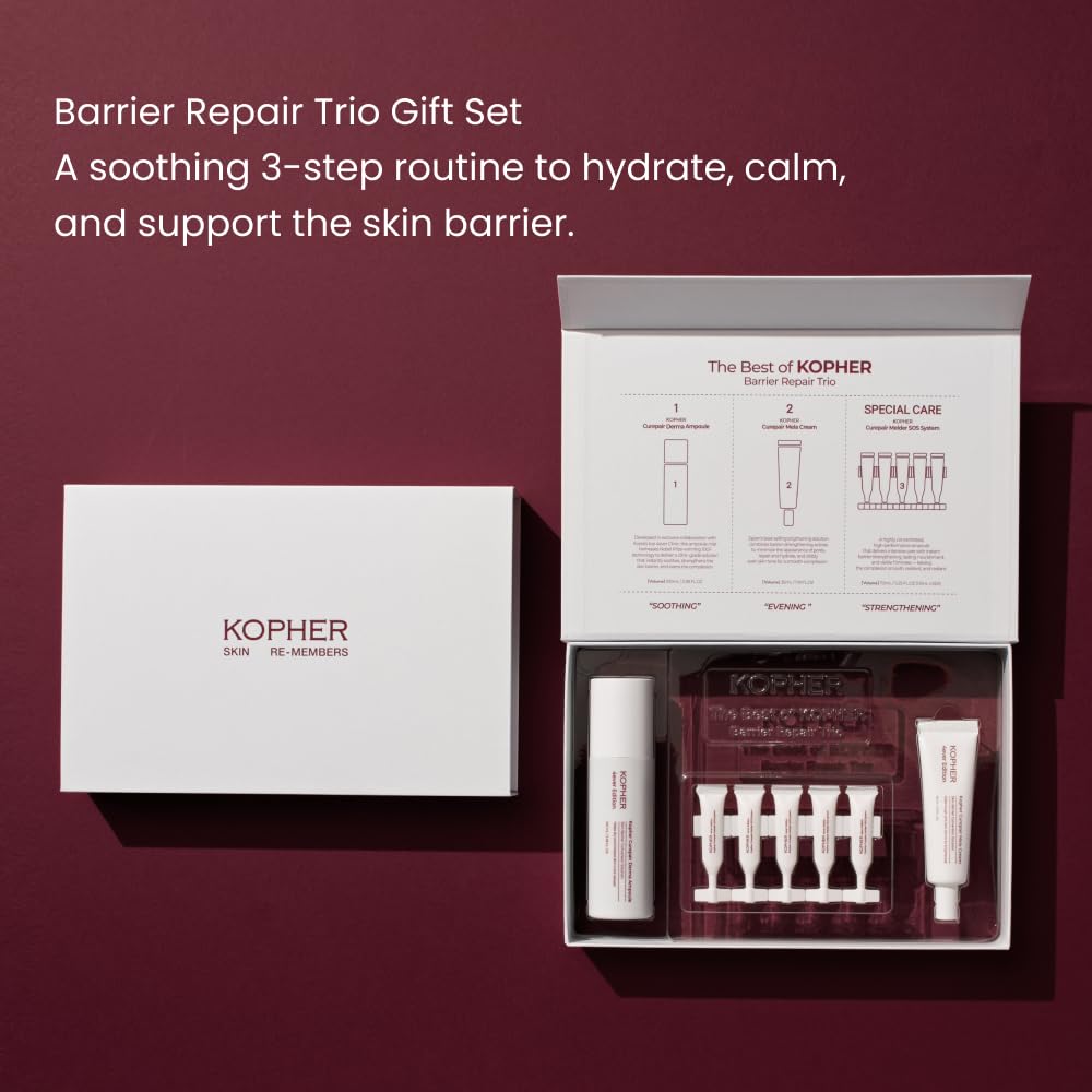 Kopher Barrier Repair Trio – Peptide & Niacinamide Skincare Set with Serum Mist, SOS Treatment & Cream, Hydrating, Soothing & Skin Barrier Care for Sensitive Skin, Korean Skincare