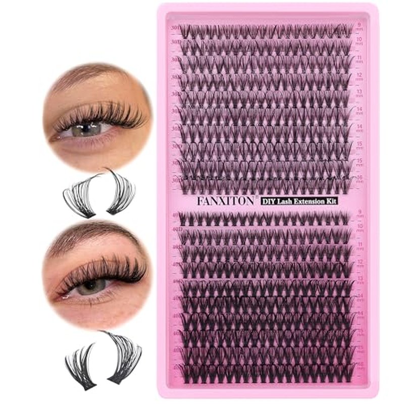FANXITON Lash Clusters Wispy 30D+40D Lashes Clusters 400pcs Eyelash Clusters D Curl Natural Cluster Eyelash Extensions 9-16mm Mix Individual Lashes for Beginners