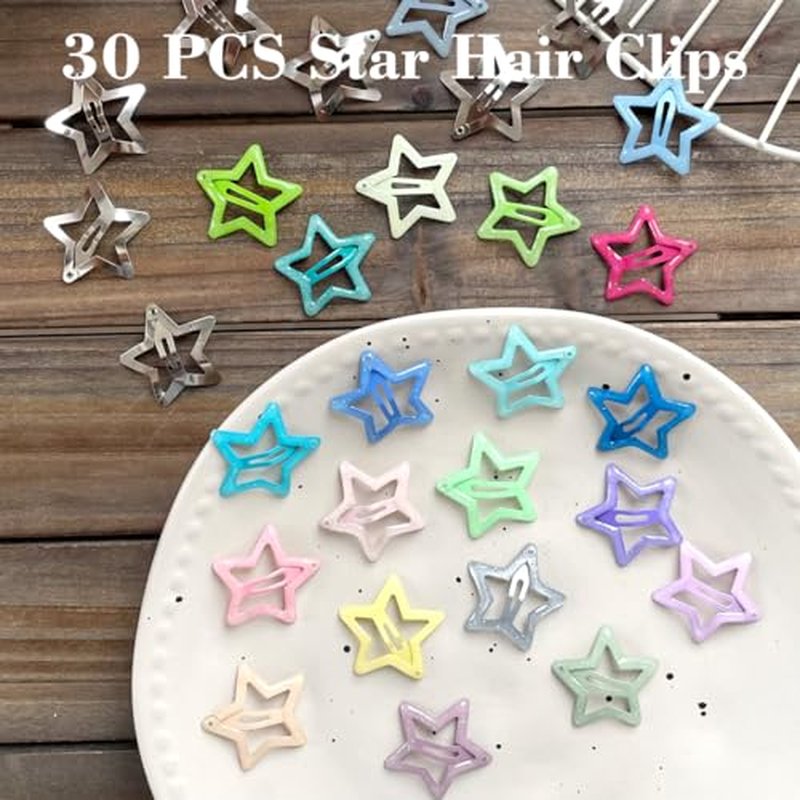30 PCS 1.22" Sparkling Star Hair Clips Snap Star Hair Accessories Non Slip Star Clips for Girls Women Children's Multicolor Metal Hair Clips Star Hair Barrettes Star Hair Clips for Women