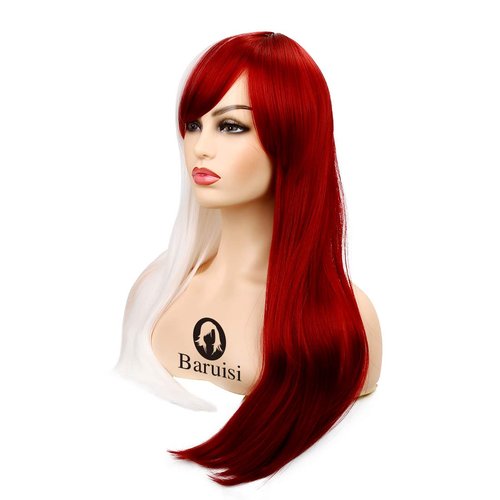 Baruisi Long Straight Anime Cosplay Wig for Women Red White Synthetic Halloween Hair Wig