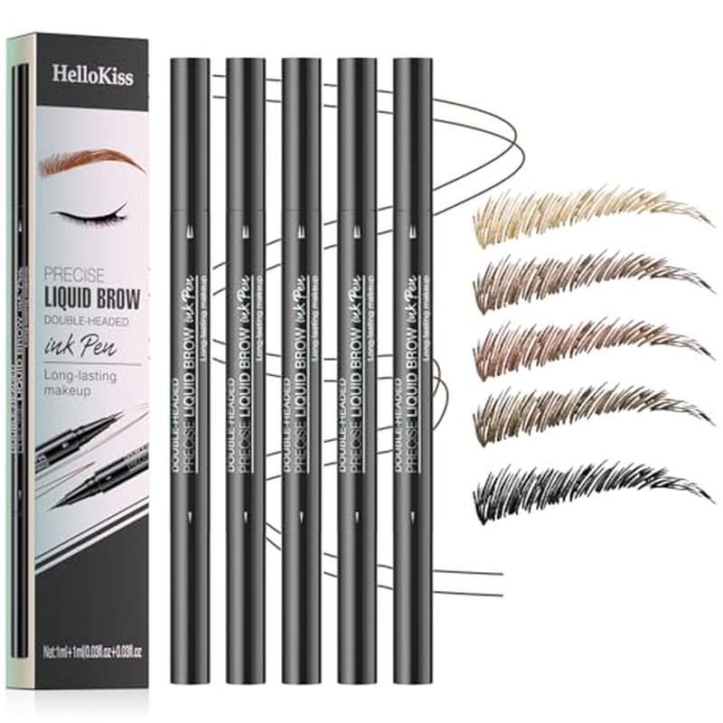 Hello Kiss Microblading Eyebrow Pen, Hello Kiss Liquid Eyebrow Pen, Curved Eyebrow Pen, Trailott Eyebrow Pen, Hellokiss Microblading Eyebrow Pen, Magical Curved Brow Pen (5Pcs Mixed)