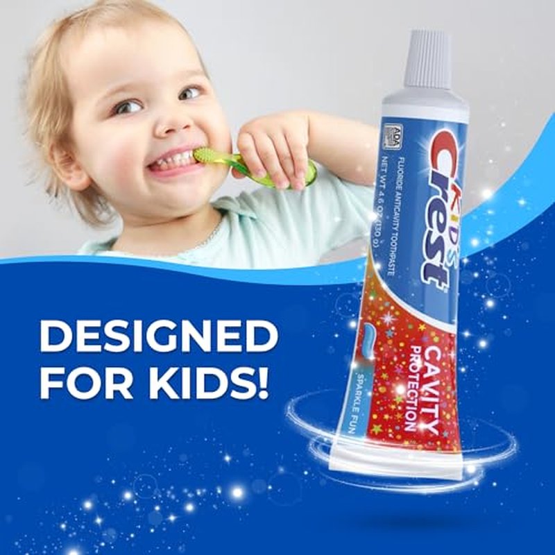 Crest Kids Cavity Protection & Enamel Care Bundle by VenDesta: 2-Pack Crest Kid's Cavity Protection Toothpaste Sparkle Fun Flavor Toothpaste, 4.6 oz - Crests Effective Dental Defense.