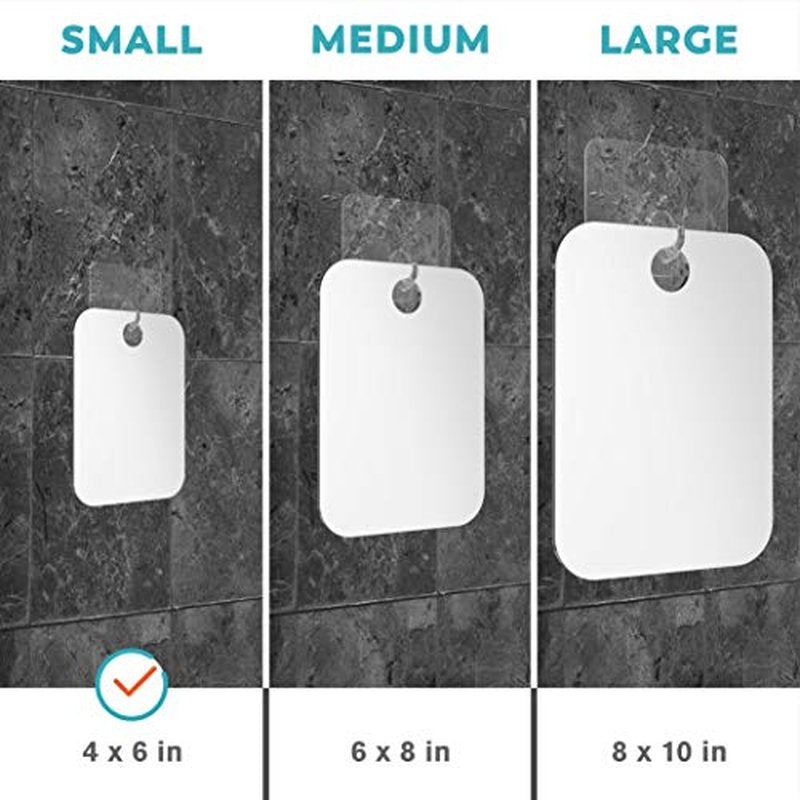 HONEYBULL Small 4x6in Wall Mount Home Mirror - Fogless Shower Shaving, Anti Fog, Razor Holder, Bathroom Accessories, Plastic, White, Travel