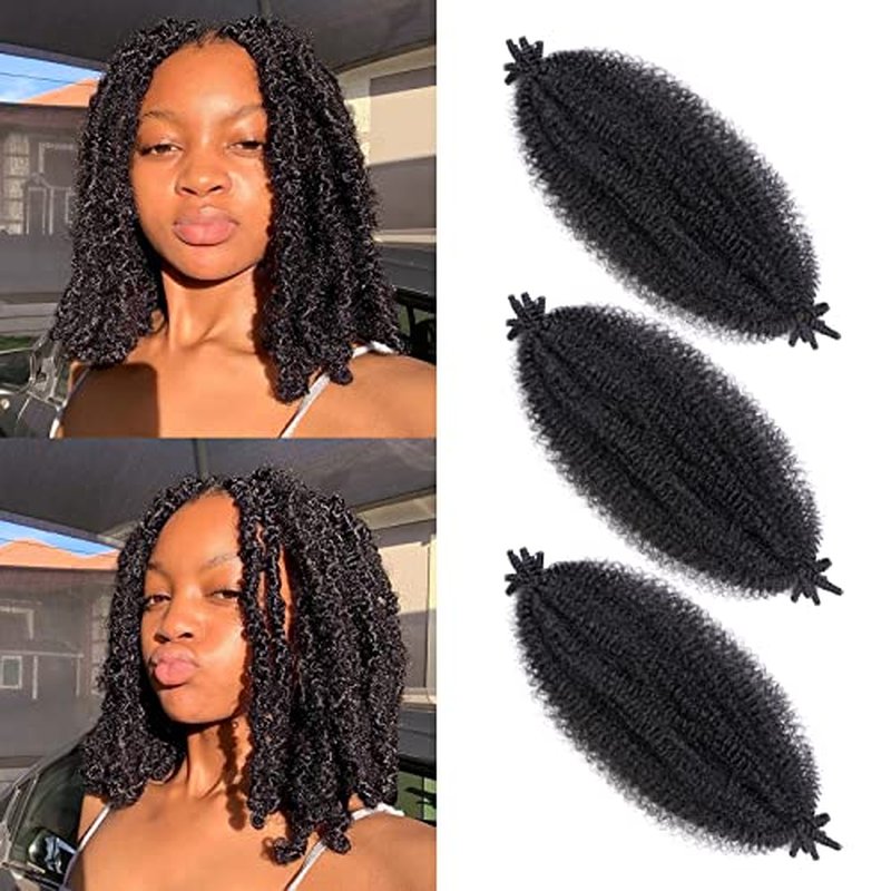 IXIMII 12 Inch Springy Afro Twist Hair 3 Packs Pre-Separated Kinky Marley Twist Braiding Hair Soft Synthetic Crochet Hair Extensions for Spring Twists and Bomb Twists Style,Natural Black