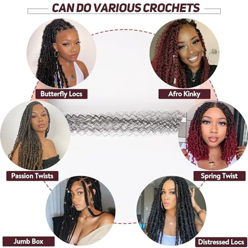 Spring Twist Hair Marley Twist Braiding Hair Crochet Hair 8packs Afro Twist Hair Cuban Twist Hair Marley Twist Hair Kinky Braiding Hair Synthetic Hair Extension For Women (1B, 16 Inch (Pack of 8))