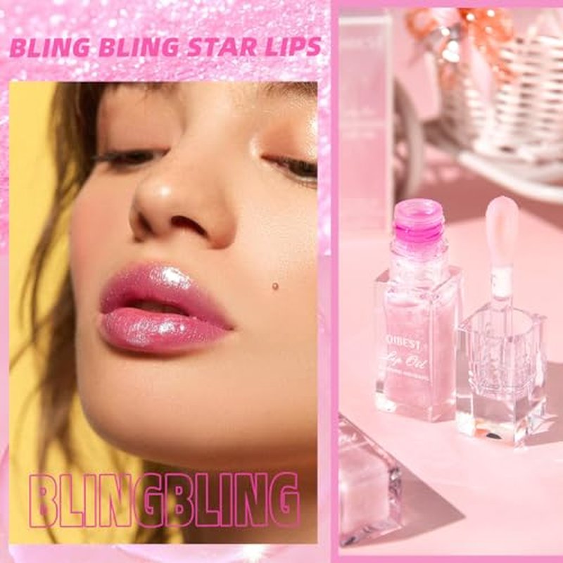 Hvecom Magic Color Changing Lip Oil Ph, Glitter Moisturizing Lip Glow Oil, Upgraded Big Brush Head Warm Change Lip Gloss, Long Lasting Nourishing Plumping Glimmer Glow Lipstick Lip Tint (01#)