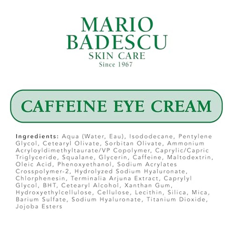 Mario Badescu Caffeine Eye Cream for All Skin Types | Visibly Decreases Dark Circles and Under Eye Bags, Formulated with Caffeine & Squalane, 0.5 Oz (Pack of 1)