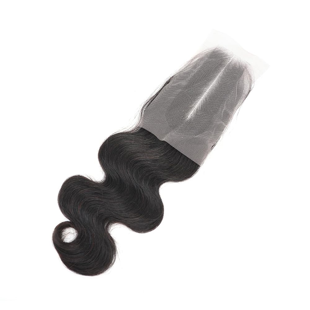 Human Hair Body Wave Lace 2x6 Kim K Closure Brazilian Remy Hair Middle Part Transparent Swiss Lace Wavy Closure with Baby Hair Natural Black Color (10 inch, 2x6 Closure)