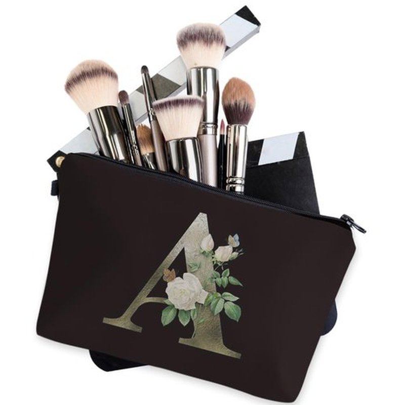 Deanfun Makeup Bag, Bride Bridesmaid A-Z Make Up Bag, Small Personalized Initial Letter 3D Printings Waterproof Cosmetic Bags for Women (A)