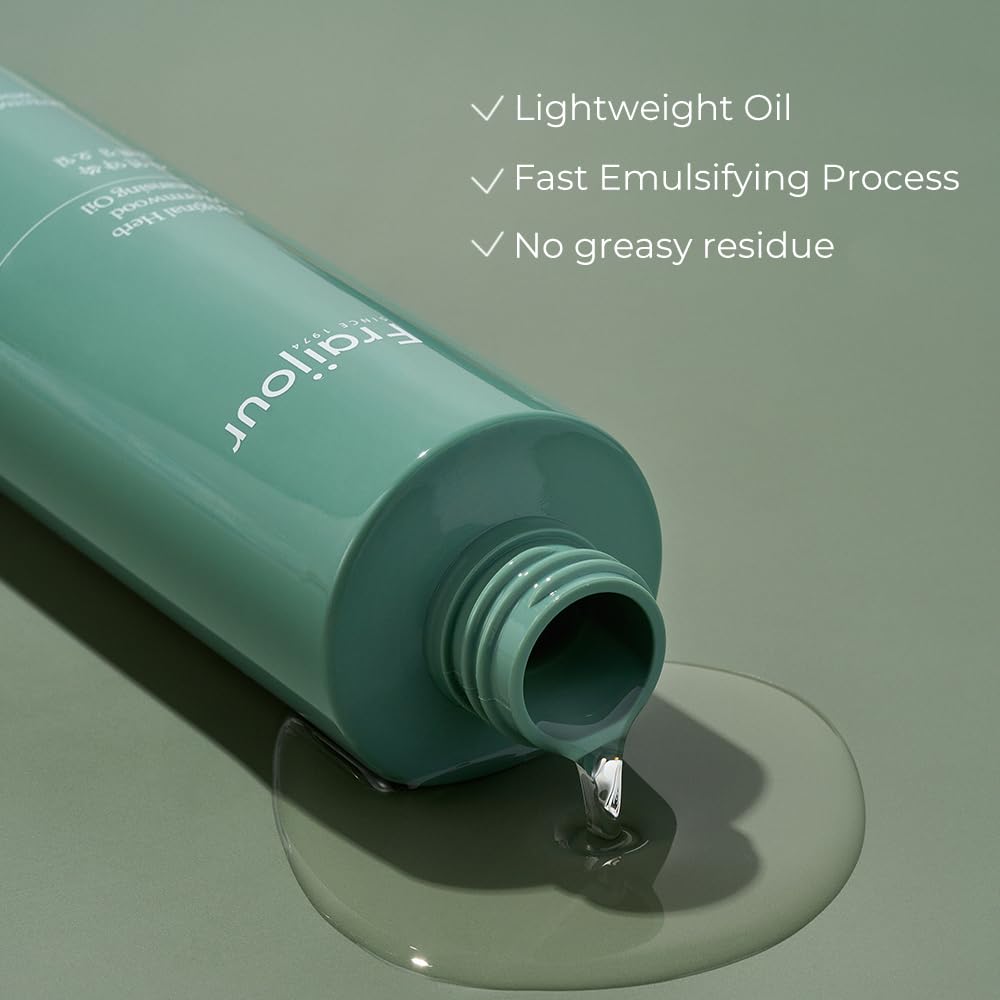 Fraijour Herb Wormwood Cleansing Oil – Korean Deep Cleansing Makeup Remover & Pore Minimizer for Oily, Acne-Prone Skin, AHA BHA Exfoliation, Olive & Jojoba Oils, Lightweight, 7.1 fl.oz.