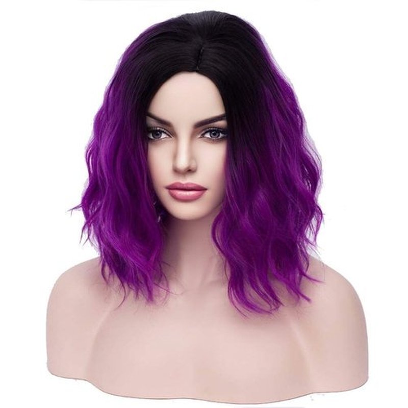 BERON 14 Inches Purple Wig Short Curly Wig Charming Wave Wigs Ombre Purple Wig Bob Wig for Women Synthetic Wig with Wig Cap
