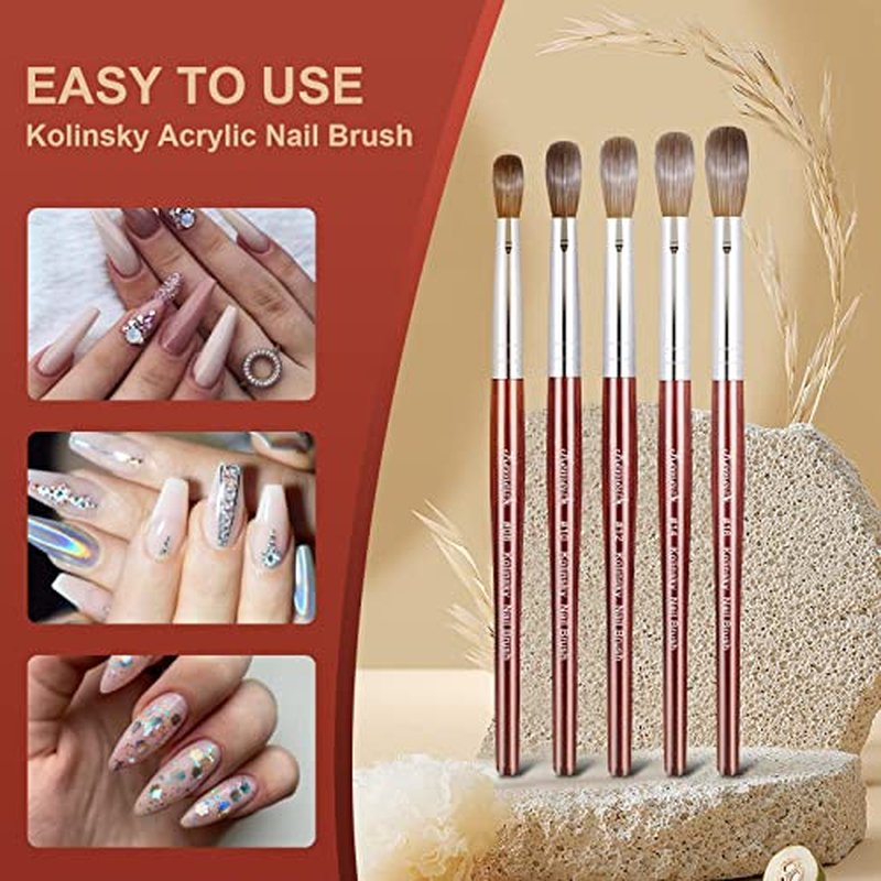 KEMEISI Acrylic Nail Brush Size #10, 100% Pure Kolinsky Nail Art Brushes for Acrylic Application, Sturdy Handle Oval Shaped Acrylic Powder Nail Design Tools for Professional Manicure DIY