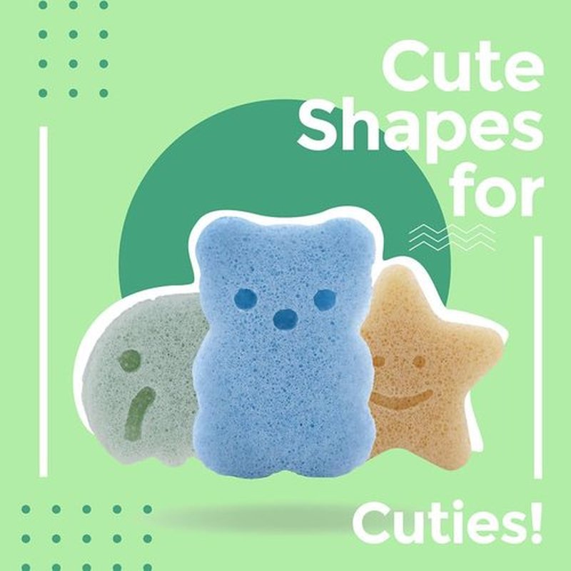 myHomeBody Konjac Baby Sponge for Bathing, Cute Shapes Natural Kids Bath Sponges for Infants, Toddler Bath Time, Natural and Safe Plant-Based Konjac Baby Bath Toys, 3pc. Set: Elephant, Bear & Star