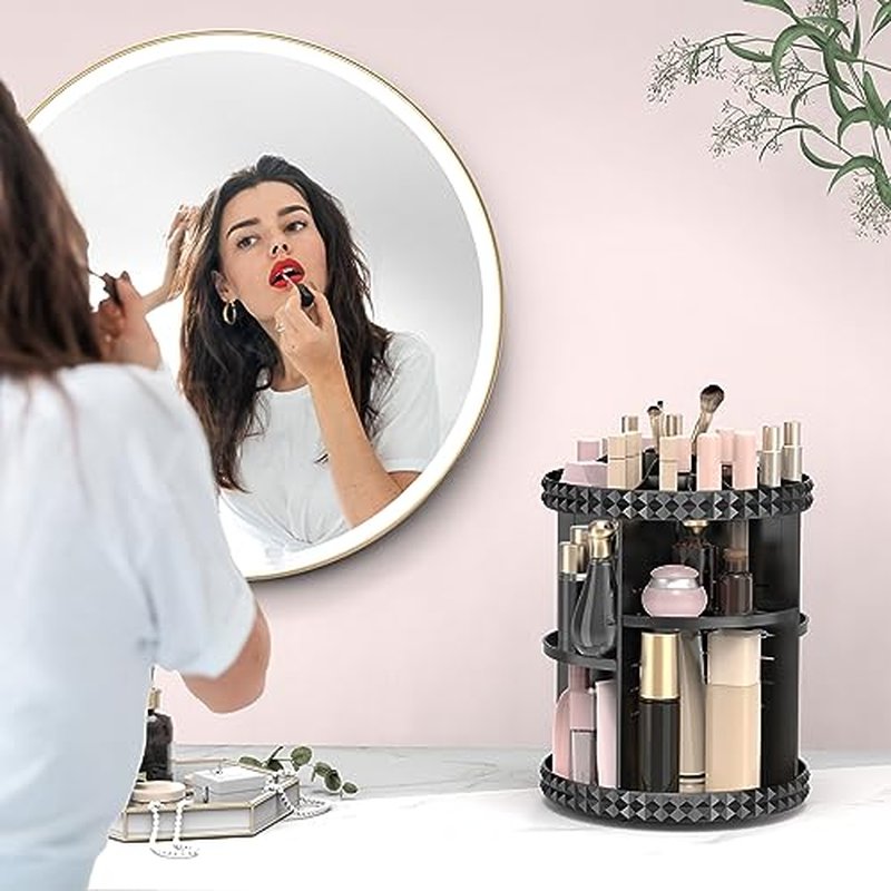 Rosoenvi Rotating Makeup Organizer, 360° Spinning Skincare Organizers, Adjustable Layer Cosmetic Storage Lazy Susan Makeup Organizers for Dresser Bathroom, Medium, Black