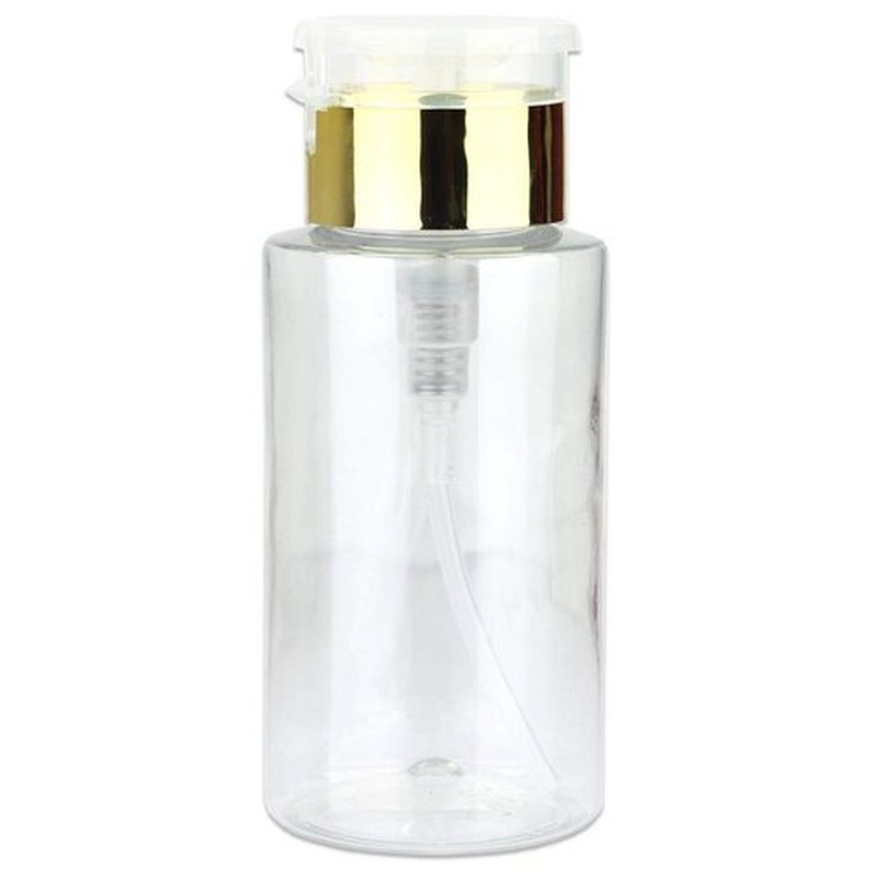 7oz Gold Push Down Pump Dispenser Empty Refillerble Bottle with Flip Top Cap - for Nail Polish, Travel, Cosmetics Packaging