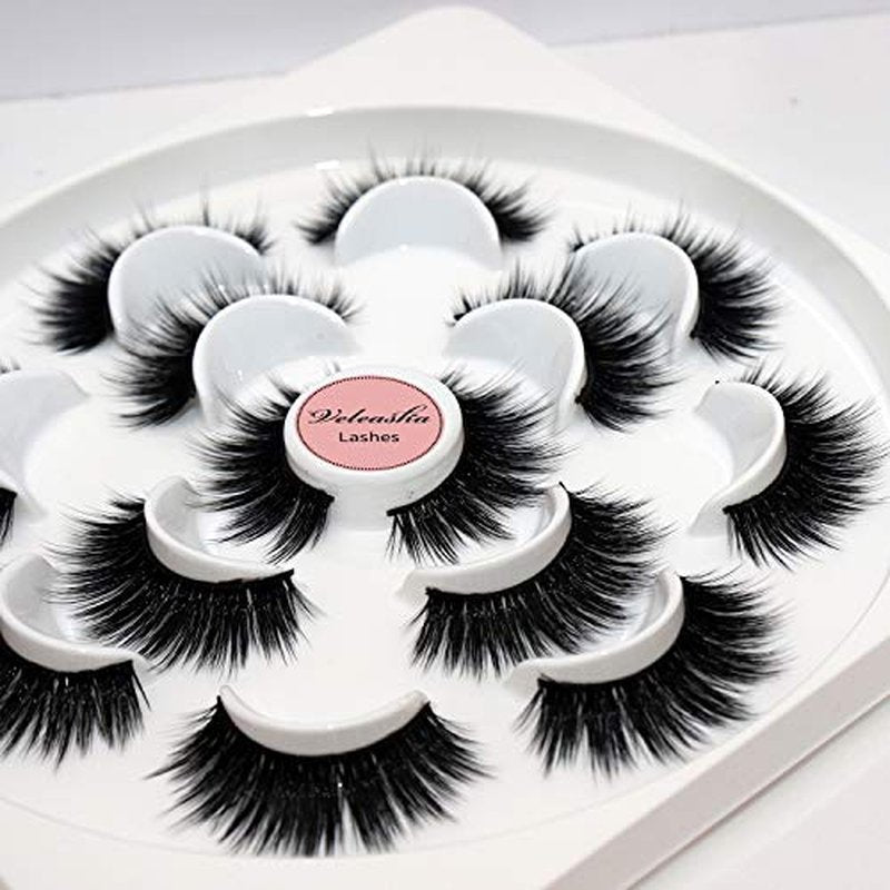 Veleasha Lashes 5D Faux Mink Lashes False Eyelashes Fluffy Dramatic Eye Lashes Wispy Fake Lashes Luxurious Volume Fake Eyelashes 7 Pairs Pack (601)