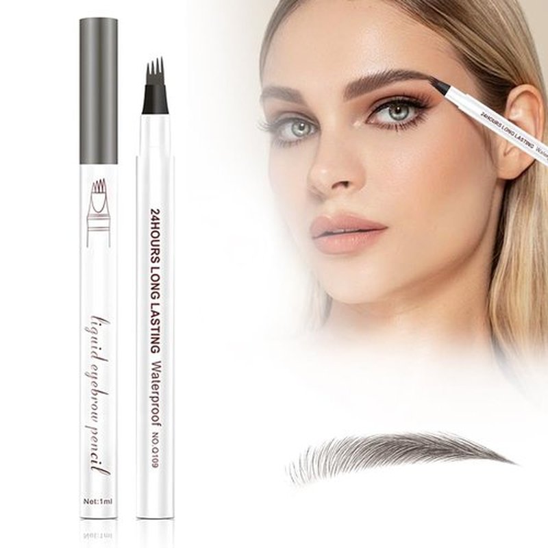 New Microblading Eyebrow Pen,3D Waterproof Eyebrow Pencil,2PCS Eyebrow Tattoo Pencil 4 Fork Tip Natural Fine Stroke Eyebrow Pen,Eye Brown Makeup Long-Lasting Magic Eyebrow Pen (Grey)