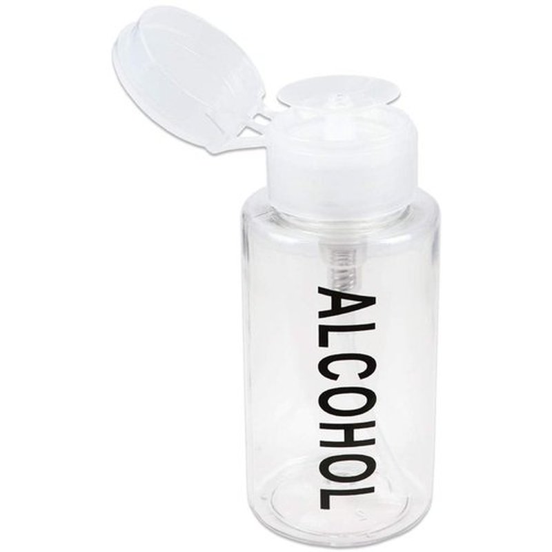 7oz Push Down Pump Dispenser Flip Top Cap Refillable Empty Bottle - Clear with Word Imprint - Lockable Travel Cosmetic Packaging Empty Bottle for Nail Polish Manicure