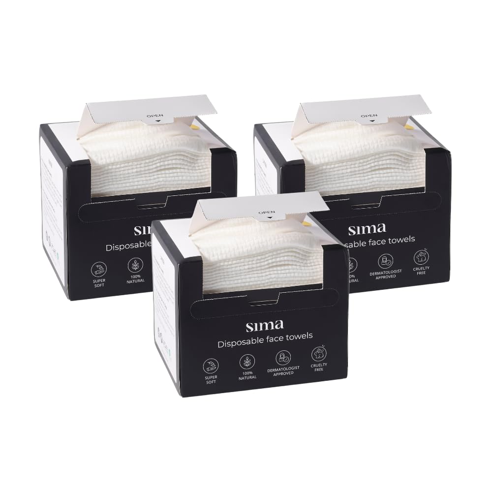 Sima Disposable Face Towels for Drying - 100% Cotton Face Wipes 150 Pack - Biodegradable Makeup remover for sensitive Skin, Gentle Clean facial cloth - Ultra-Soft & Lint-Free, Cruelty Free