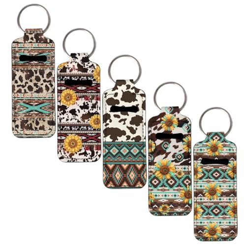 SEANATIVE Ethnic Tribal Lipstick Lip Gloss Lip Balm Chapstick Holder Keychain Lipstick Tube Holder Clip-on Lip Gloss Travel Storage Accessories for Women