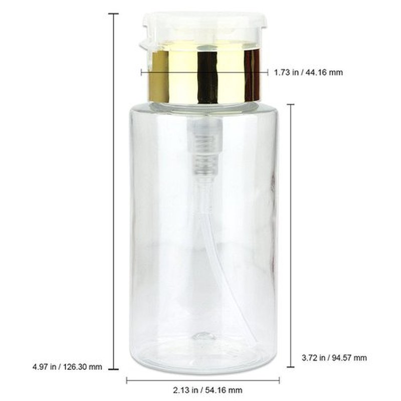 7oz Gold Push Down Pump Dispenser Empty Refillerble Bottle with Flip Top Cap - for Nail Polish, Travel, Cosmetics Packaging
