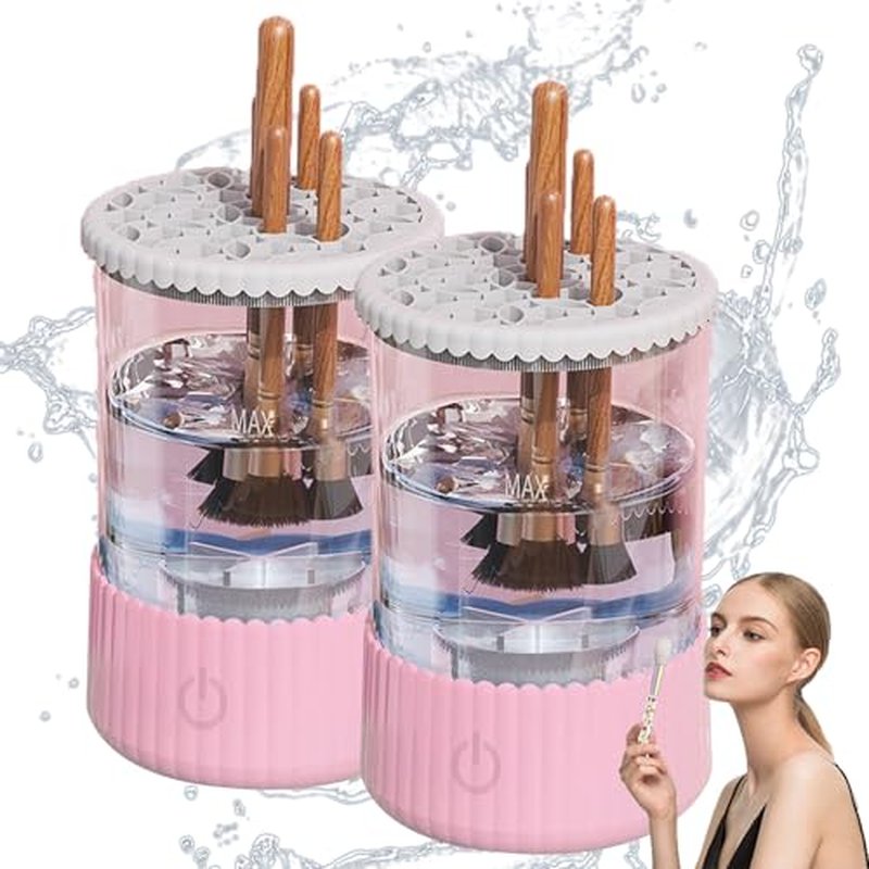 Beauty Swirl Cosmetic Brush Cleaner, The Cozy Luna Makeup Brush Cleaner, Electric Make Up Brush Cleaner Machine, Rechargeable & Deep Spinning Cleaning (Pink*2,Plug-in Type)