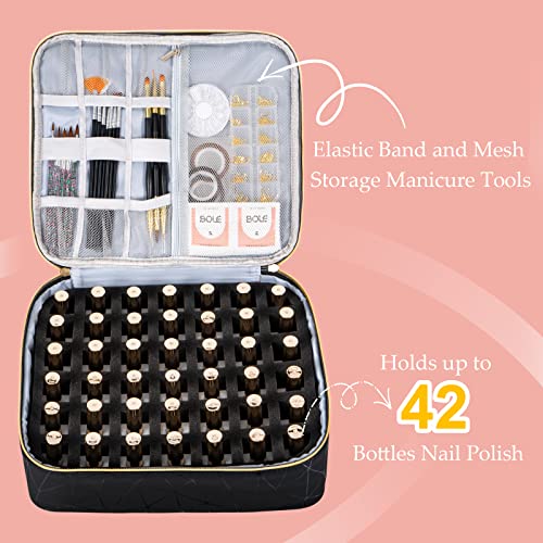 Uross Nail Polish Organizer Bag Holds 42 Bottles Nail Polish & Nail Lamp, Gel Nail Polish Organizers and Storage box for Nail Tech, Nail Kit Supplies Organizer Case - Black