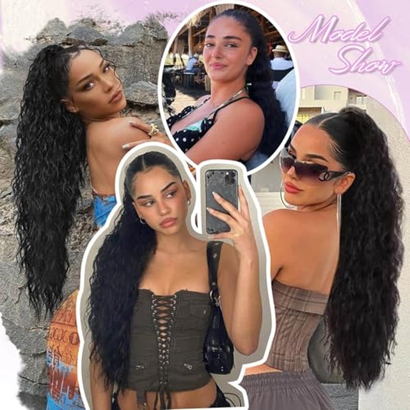 MARJORIE Ponytail Extension,Long Curly Wavy Claw Clip Ponytail Extension 30inch Pony Tails Hair Extensions Black Fake Ponytail Fluffy Natural Clip in Ponytail Hairpiece for Women