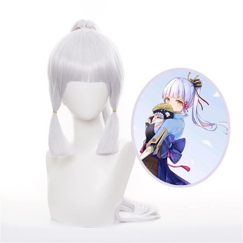 Mystylecos Kamisato Ayaka Cosplay Wig Silver Purple Long Straight Hair with Ponytail