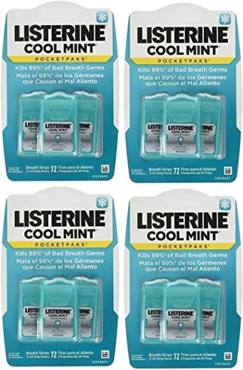 Listerine PocketPaks Breath Strips, Cool Mint, 72 Count (Pack of 2)