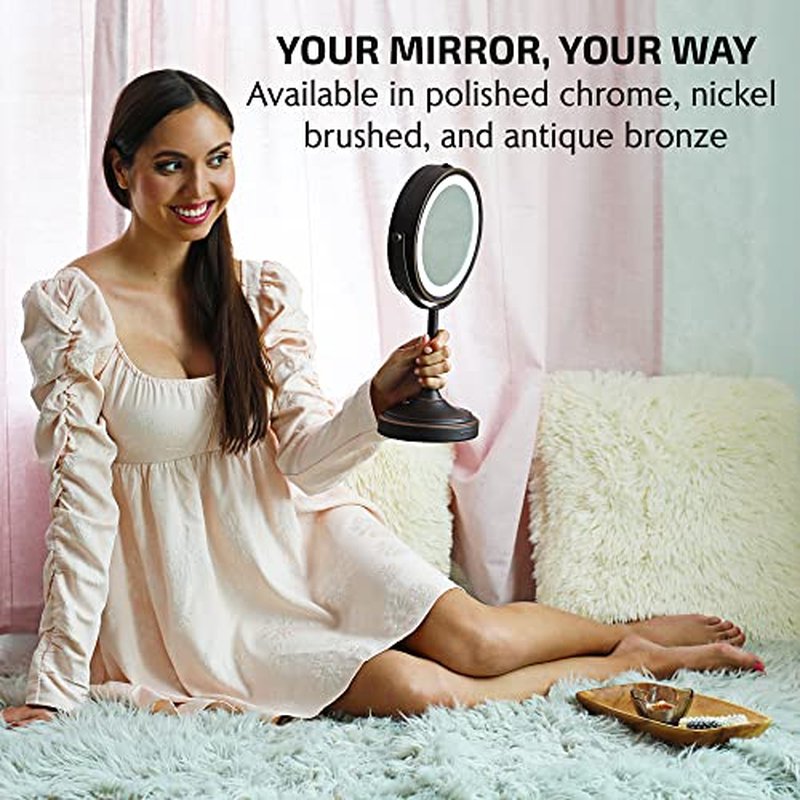 OVENTE 7'' Tabletop Makeup Mirror with 1X/7X Magnification, 360° Swivel Design and Double-Sided Free-Standing Vanity Mirror Perfect for Dresser, Bedroom and Office Desk, Antique Bronze MNLCT70ABZ1X7X