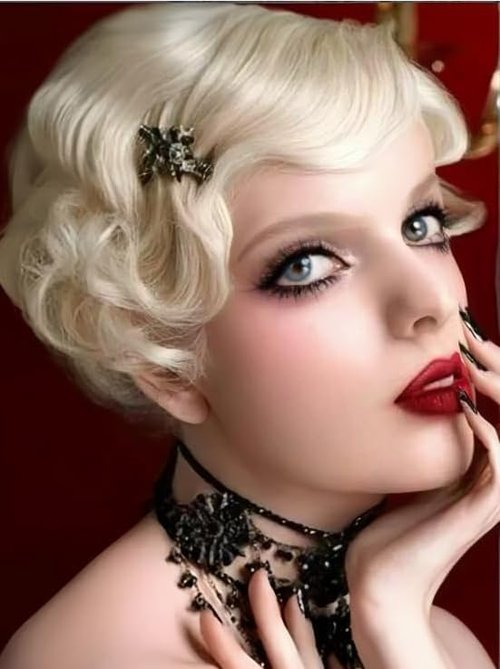 Salaibs Blonde Finger Wave Wig for Women 1920s Short Curly Synthetic Flapper Wig Heat Resistant Vintage Cosplay Costume Hair Wig