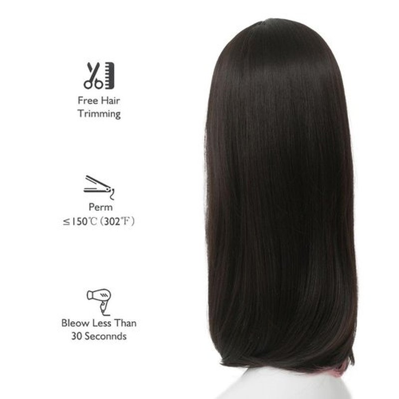 Tseses Long Straight Black Mix Pink Womens Wig Natural Synthetic Hair with Highlight Pastel Bangs Heat Resistant Middle Part Wig for Cosplay Daily Use（Black Pink and Blue）