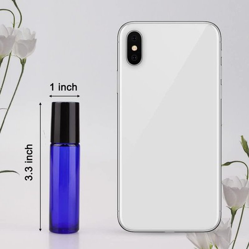 sungwoo 25 Pack Essential Oil Roller Bottles, 10ml Blue Glass Roller Bottles with Stainless Steel Roller Balls and Caps for Travel, Perfume and Lip Gloss