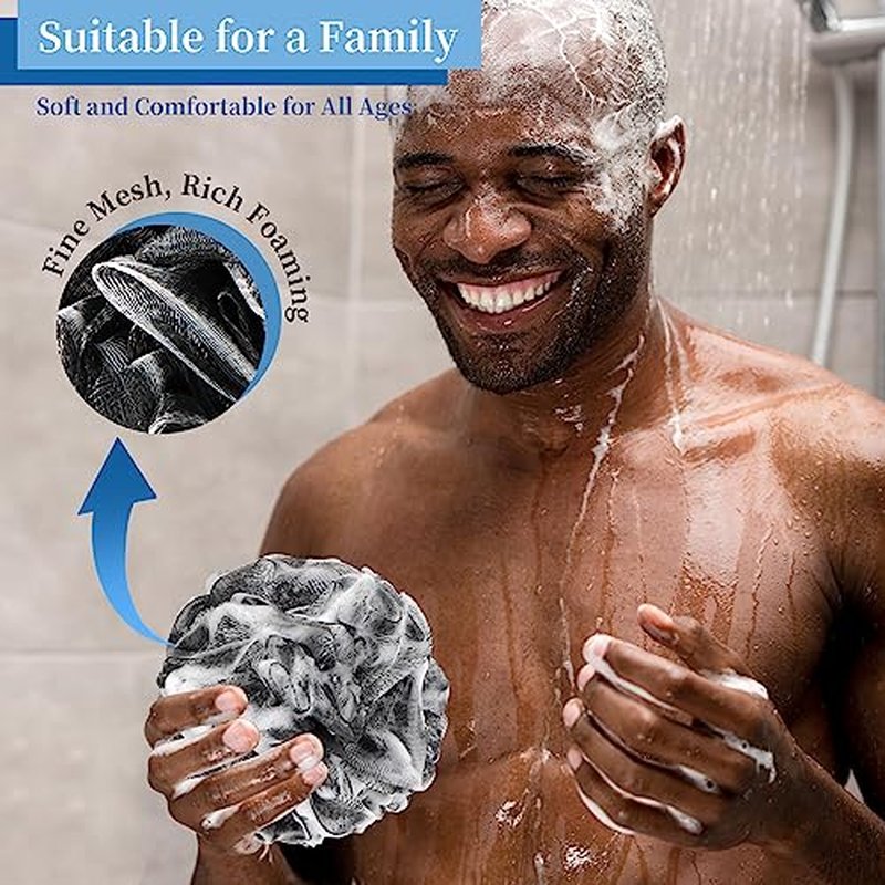 FARMOGA Bath Loofah Sponge Back Scrubber Shower Sponge Soft Mesh Exfoliator Pouf Shower Ball Bath Sponges for Women and Men Bath Accessories