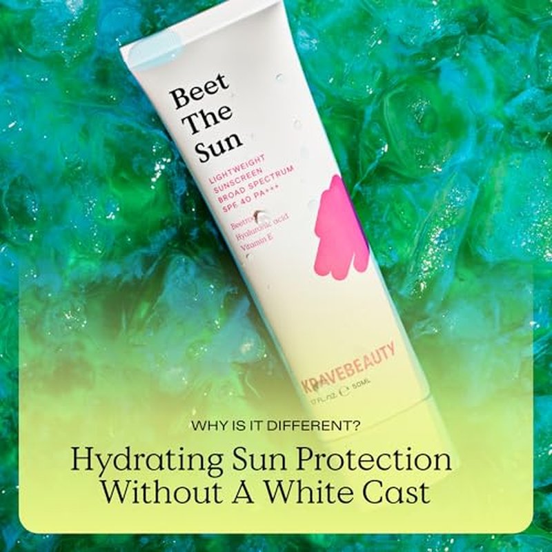 KraveBeauty Beet The Sun SPF 40 PA+++ Broad Spectrum Sunscreen, Daily Non-Greasy Chemical SPF, No White Cast or Pilling, For All Skin Types, Vegan & Cruelty Free, 1.7 fl oz