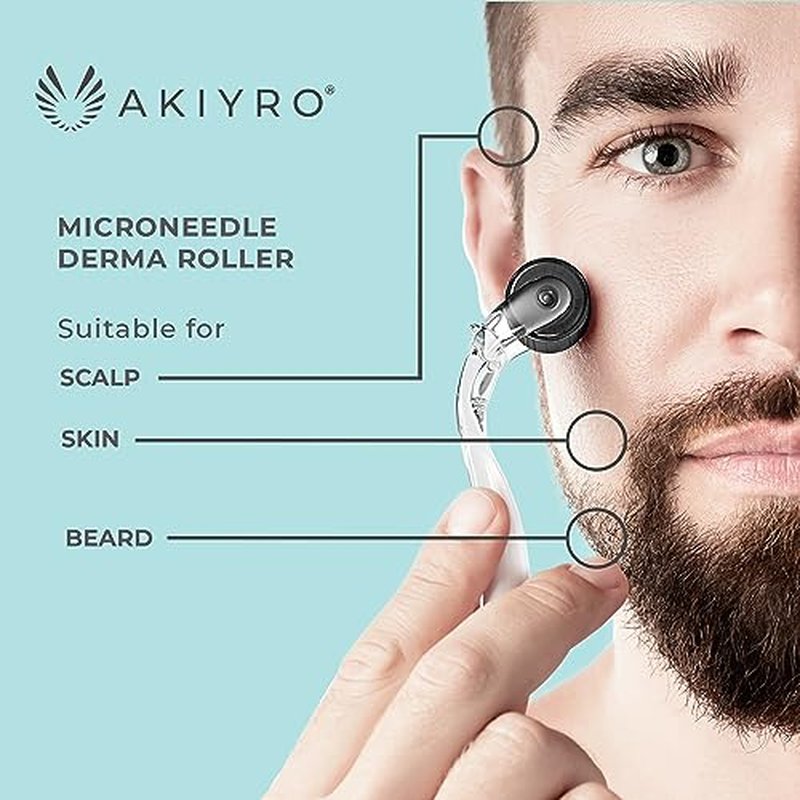 AKIYRO Derma Roller Titanium - 0.30mm Microderm Roller - Microneedle Roller with Case -Personal Use Microneedling Roller -192 Micro Needle Dermal Roller - At Home Microdermabrasion Face Roller (Black)